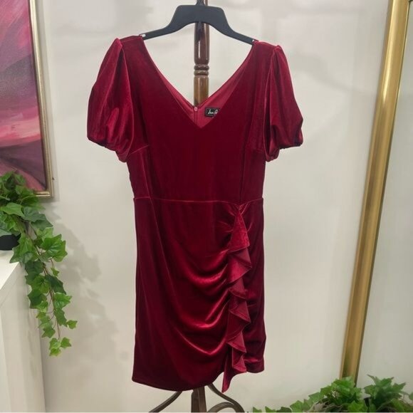 New Sam Edelman Ruched Puff Sleeve Velvet Minidress in Red Size 8 - Picture 5 of 8